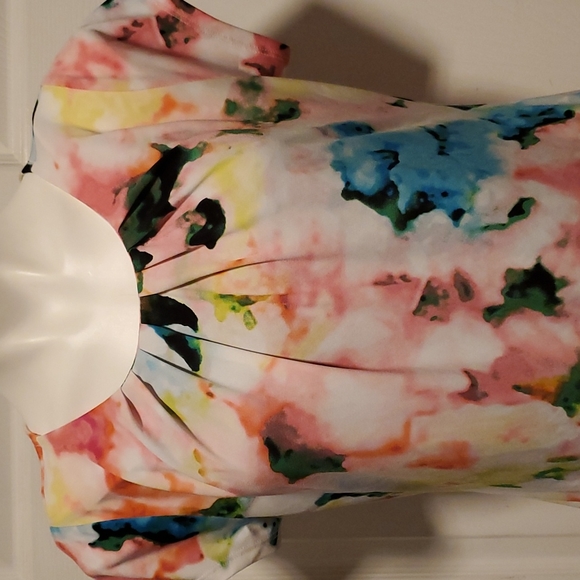 Worthington Petite Women's Multi Color Watercolor Round Neck Top - Size PL - Picture 2 of 7